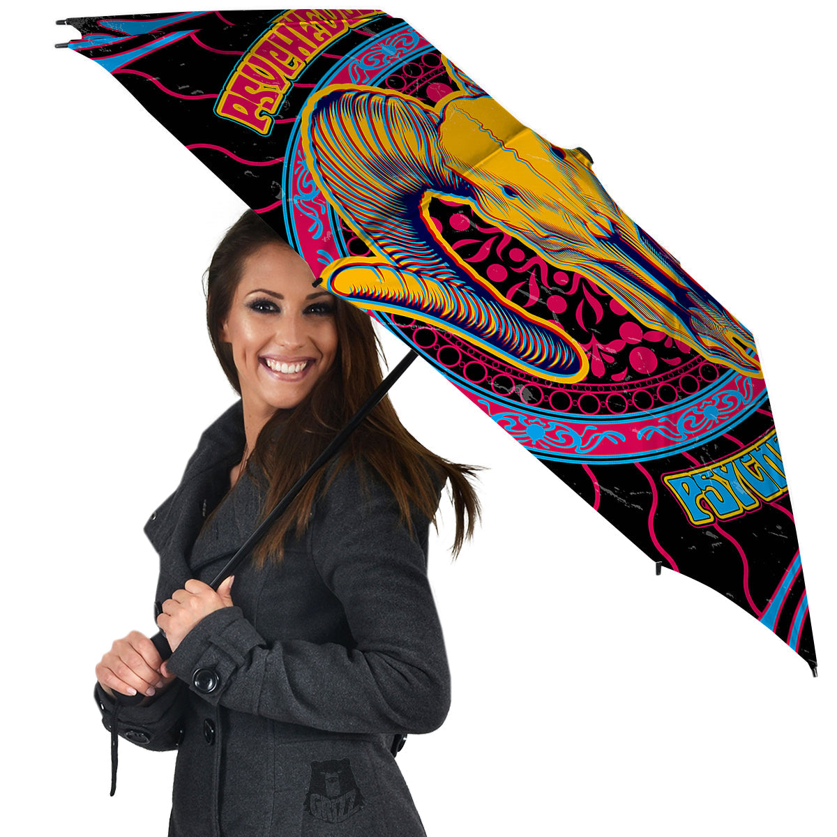 Psychedelic And Ram Skull Print Umbrella-grizzshop