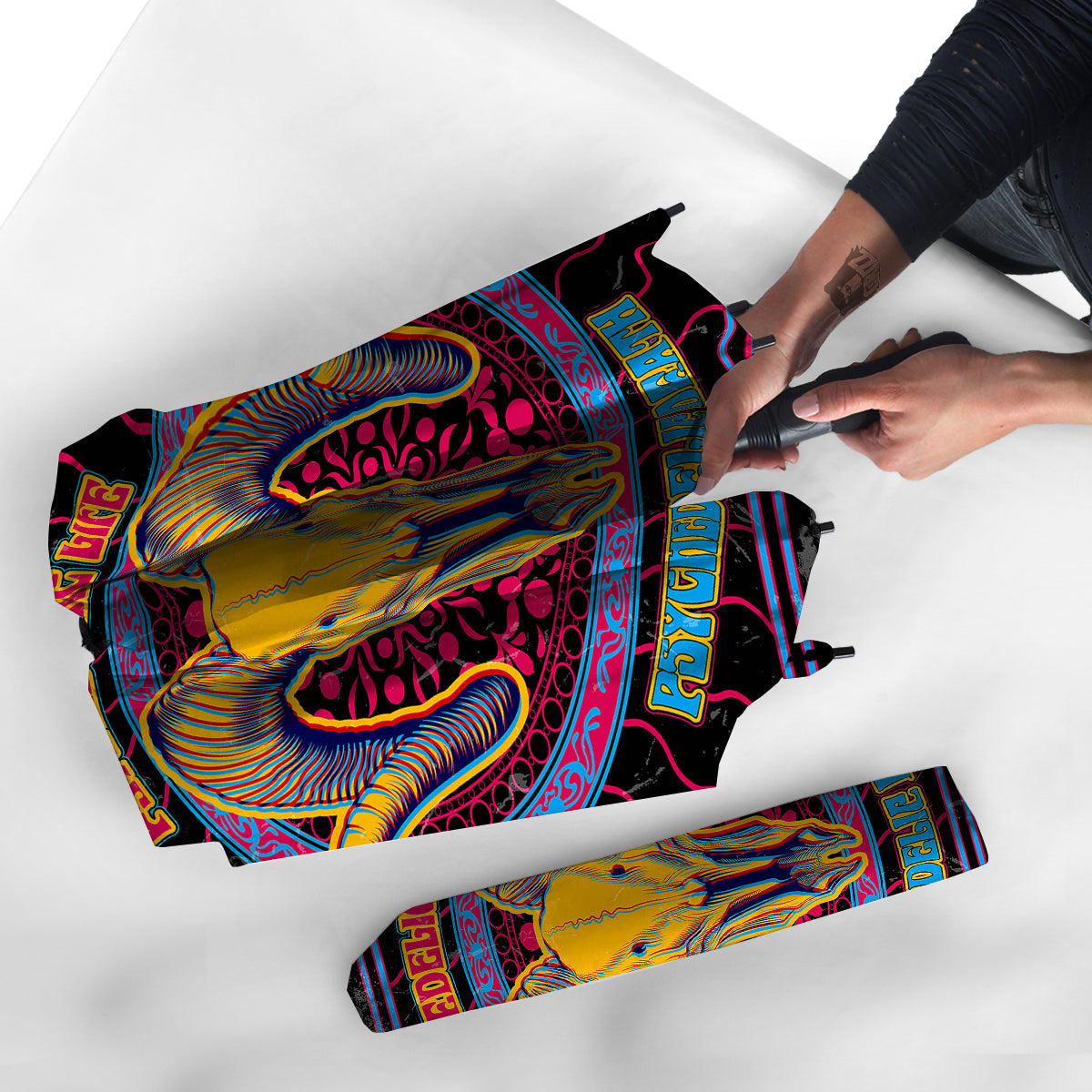 Psychedelic And Ram Skull Print Umbrella-grizzshop