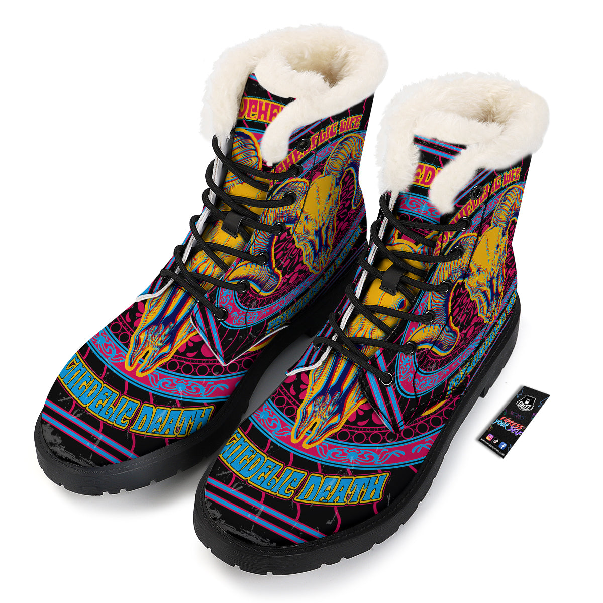 Psychedelic And Ram Skull Print Winter Boots-grizzshop