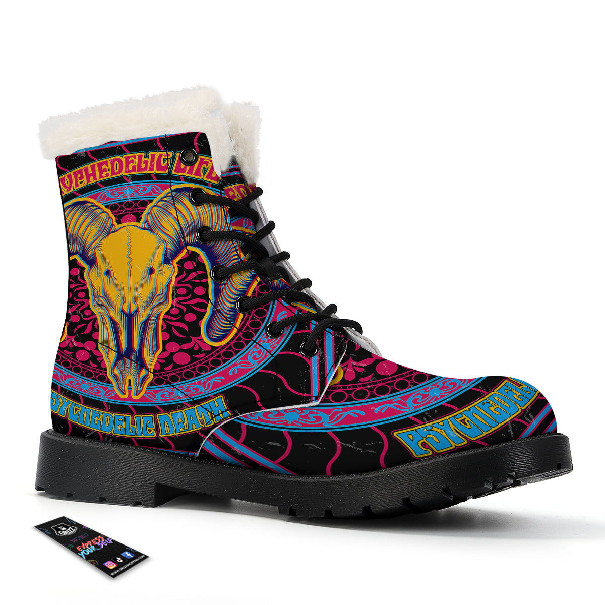 Psychedelic And Ram Skull Print Winter Boots-grizzshop