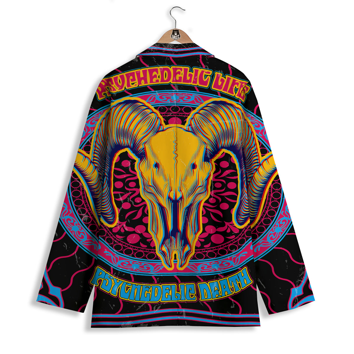 Psychedelic And Ram Skull Print Women's Blazer-grizzshop