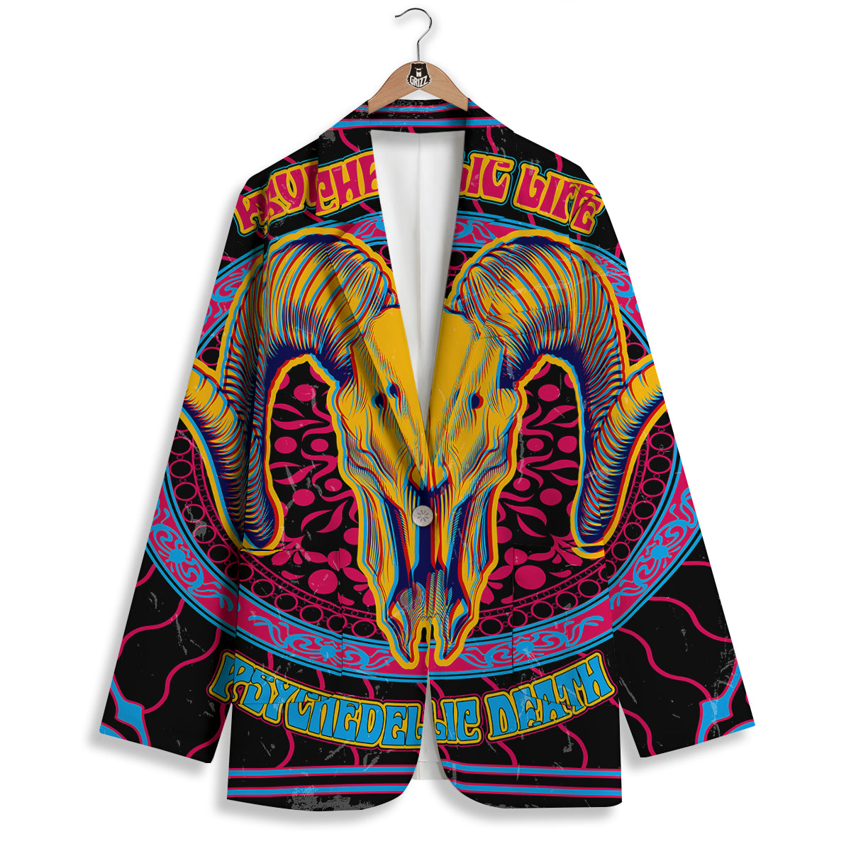 Psychedelic And Ram Skull Print Women's Blazer-grizzshop
