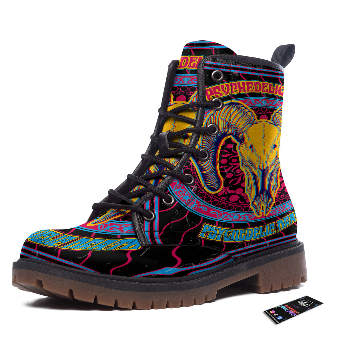 Psychedelic And Ram Skull Print Work Boots-grizzshop