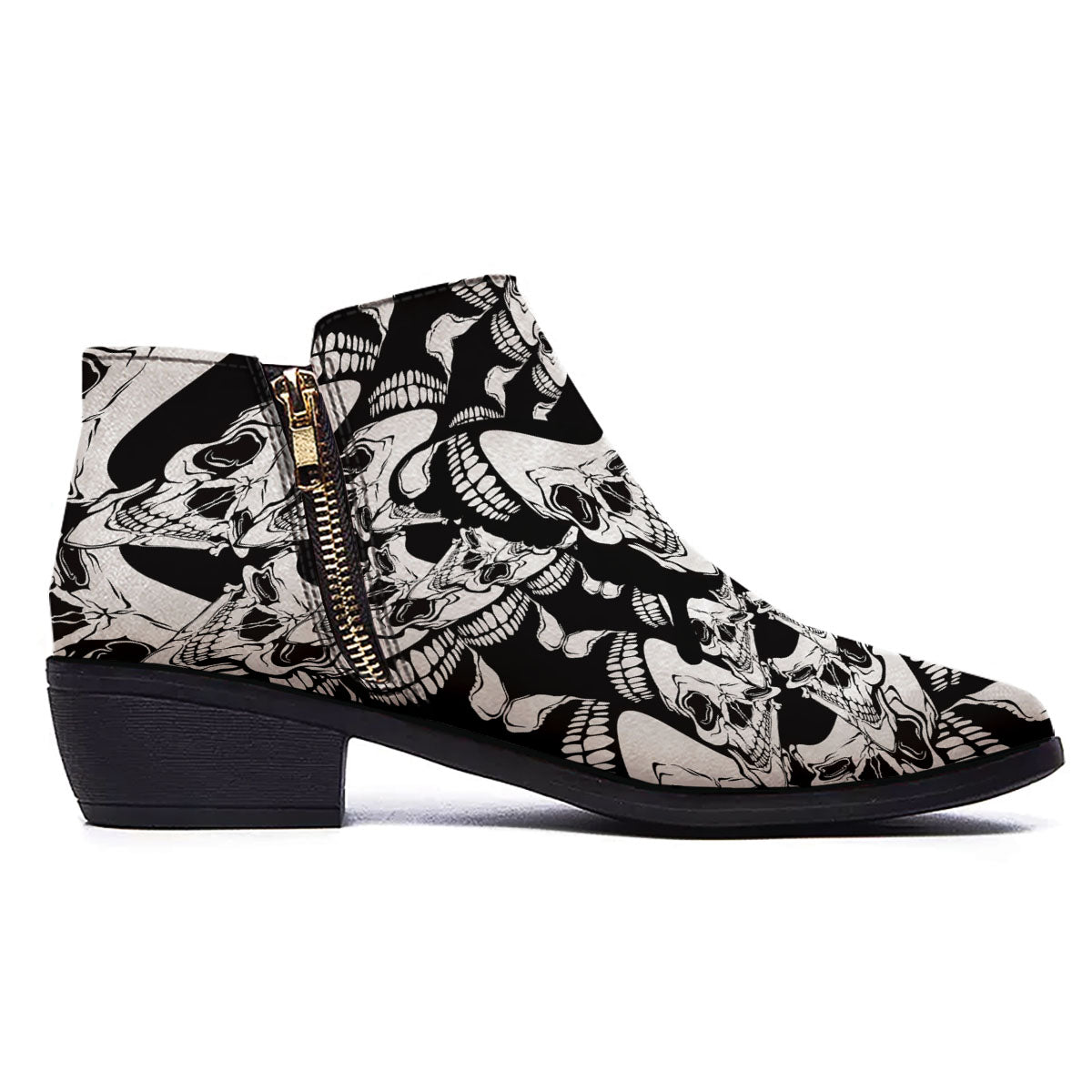 Psychedelic Black And White Skull Print Ankle Boots-grizzshop