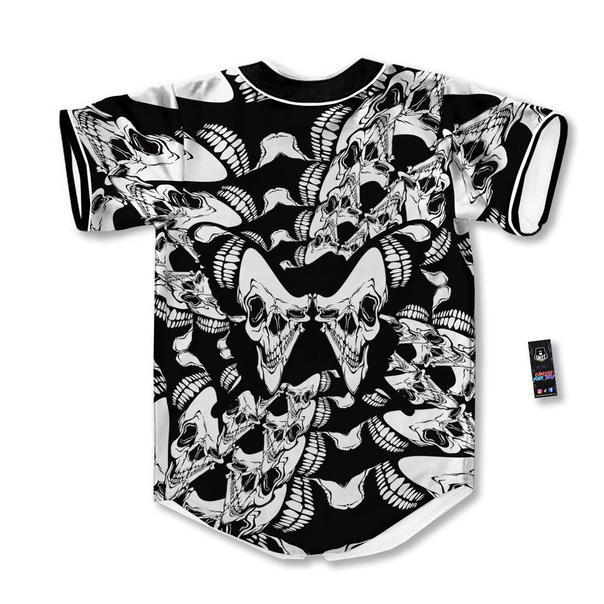Psychedelic Black And White Skull Print Baseball Jersey-grizzshop