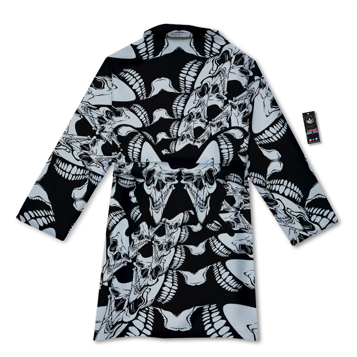 Psychedelic Black And White Skull Print Bathrobe-grizzshop