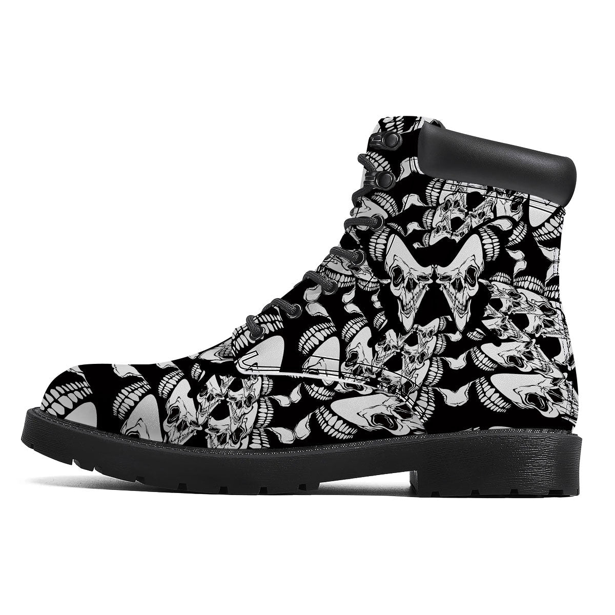 Psychedelic Black And White Skull Print Boots-grizzshop