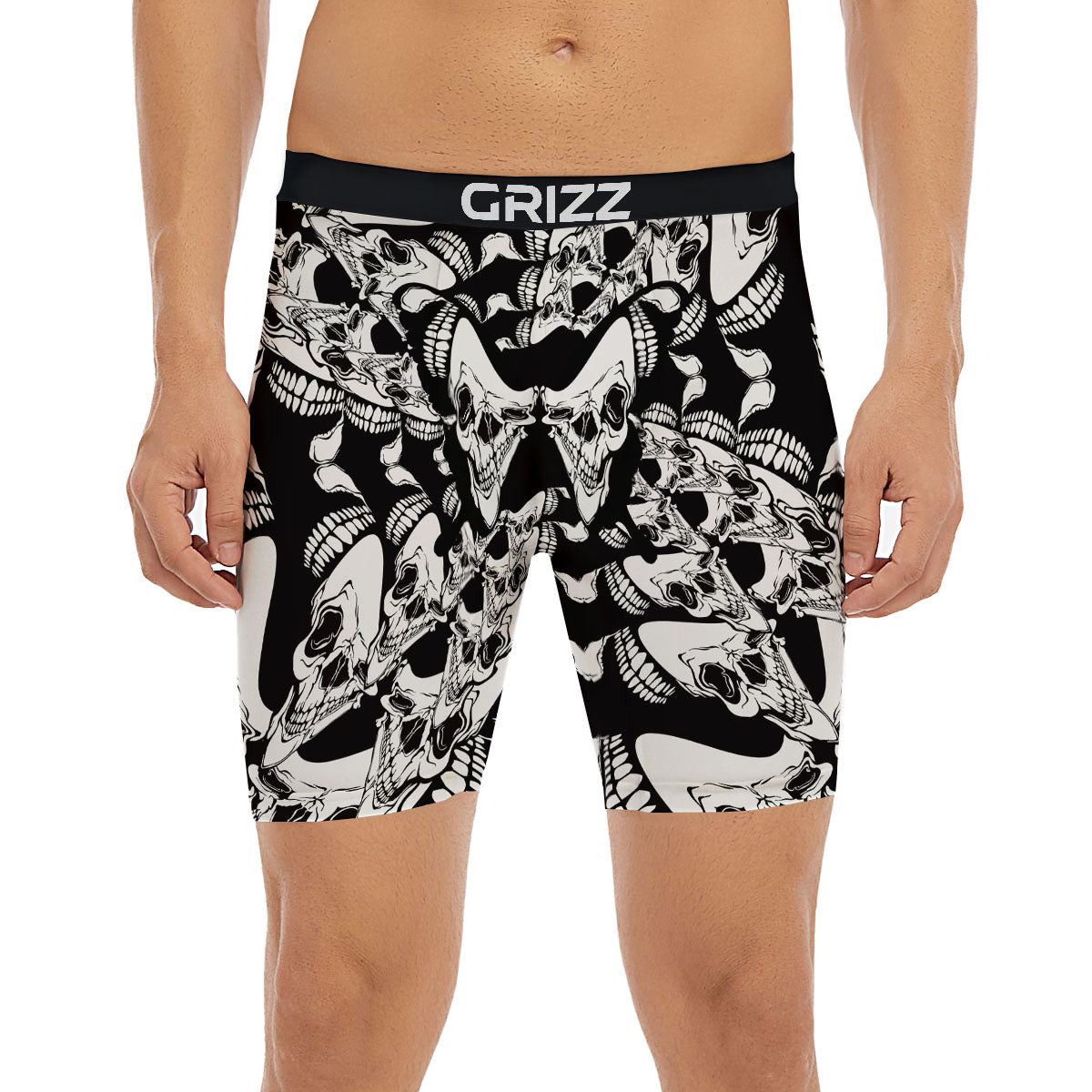 Psychedelic Black And White Skull Print Boxer Briefs-grizzshop