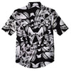 Psychedelic Black And White Skull Print Button Up Shirt-grizzshop