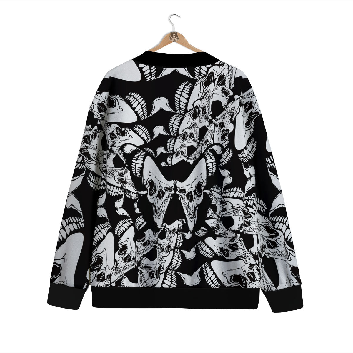 Psychedelic Black And White Skull Print Cardigan-grizzshop