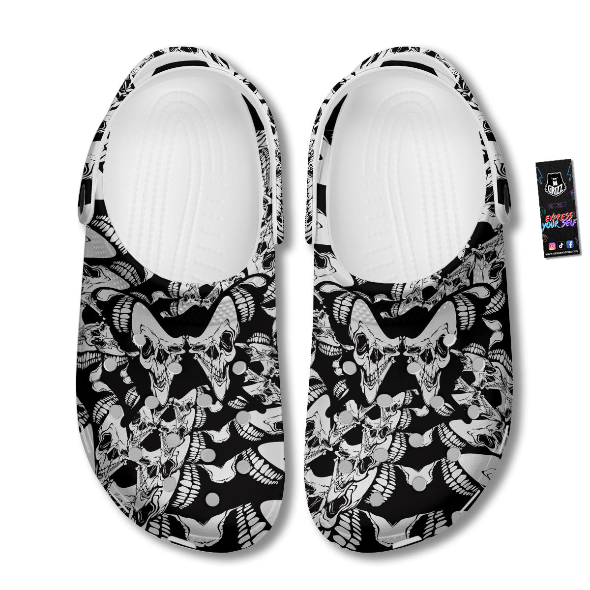 Psychedelic Black And White Skull Print Clog-grizzshop