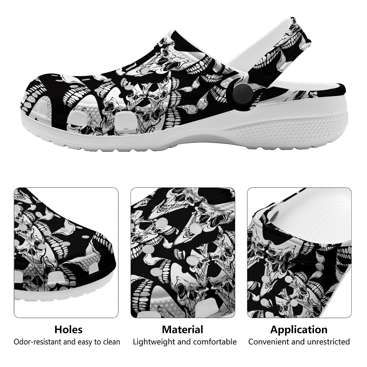 Psychedelic Black And White Skull Print Clog-grizzshop