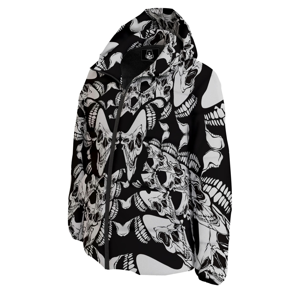 Psychedelic Black And White Skull Print Down Jacket-grizzshop