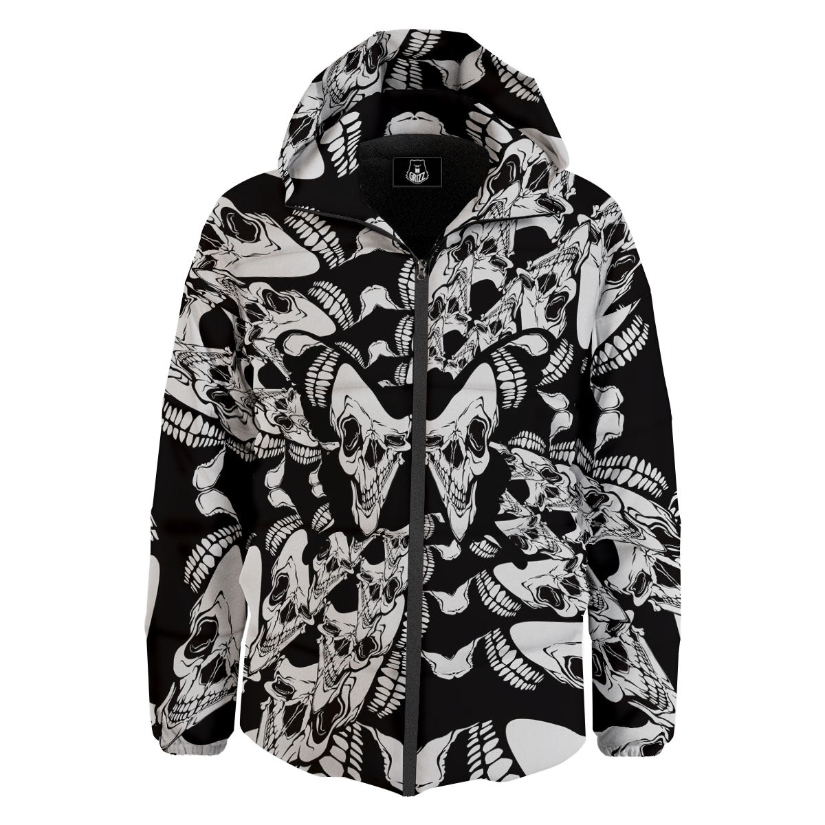Psychedelic Black And White Skull Print Down Jacket-grizzshop