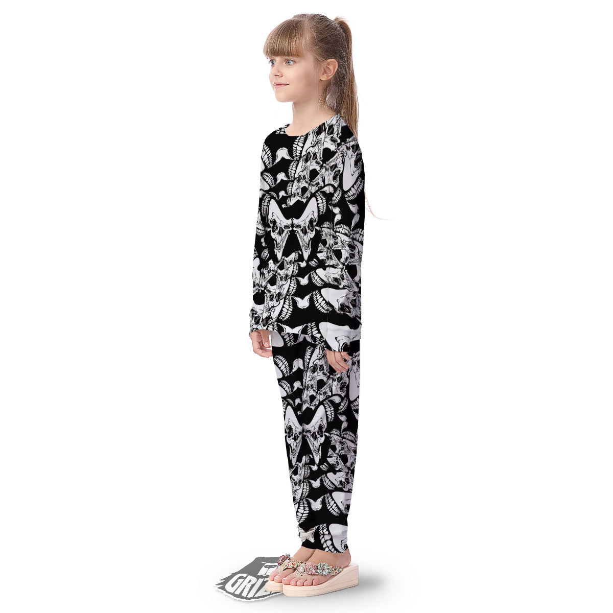 Psychedelic Black And White Skull Print Kid's Pajamas-grizzshop