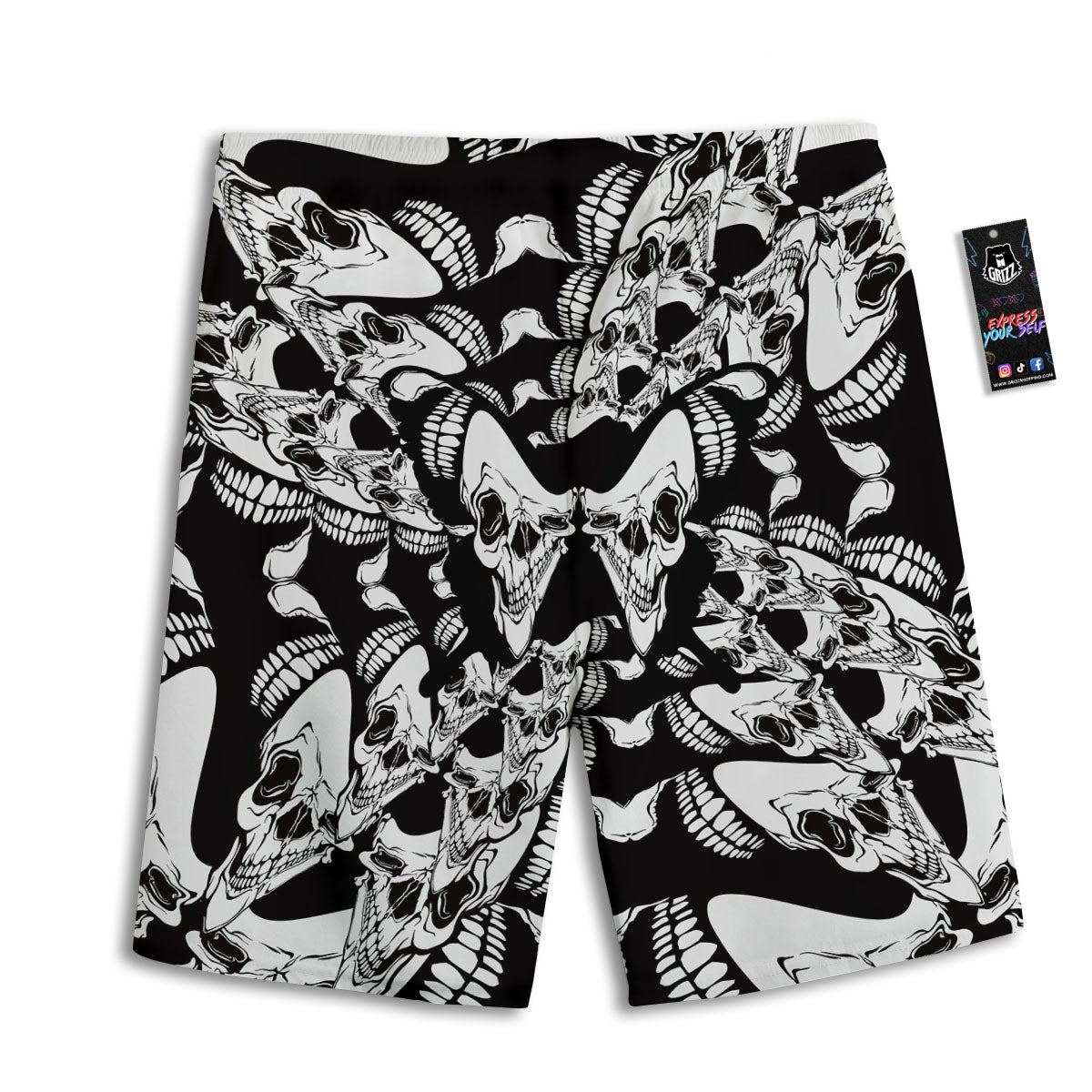Psychedelic Black And White Skull Print Men's Athletic Shorts