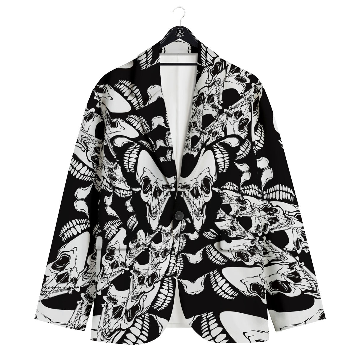 Psychedelic Black And White Skull Print Men's Sport Coat-grizzshop