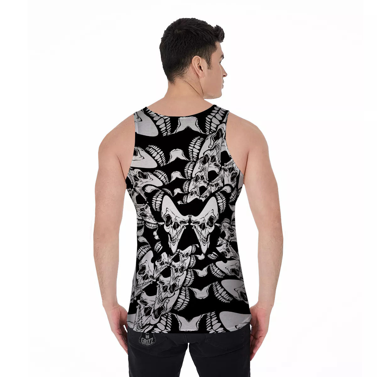 Psychedelic Black And White Skull Print Men's Tank Top-grizzshop