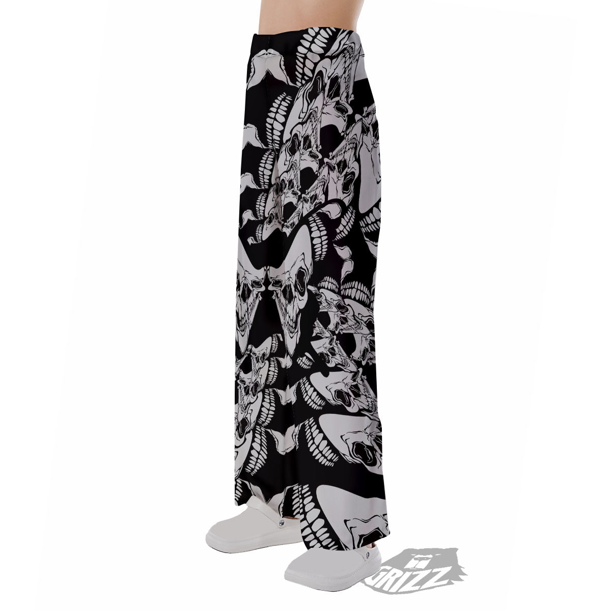 Psychedelic Black And White Skull Print Pajama Pants-grizzshop
