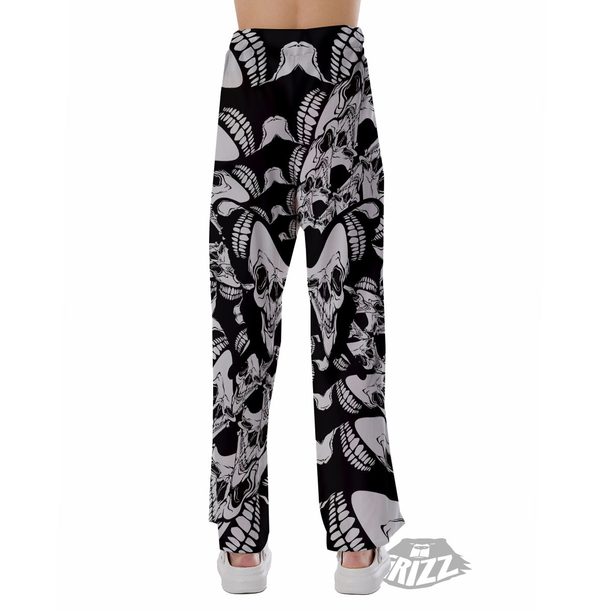 Psychedelic Black And White Skull Print Pajama Pants-grizzshop