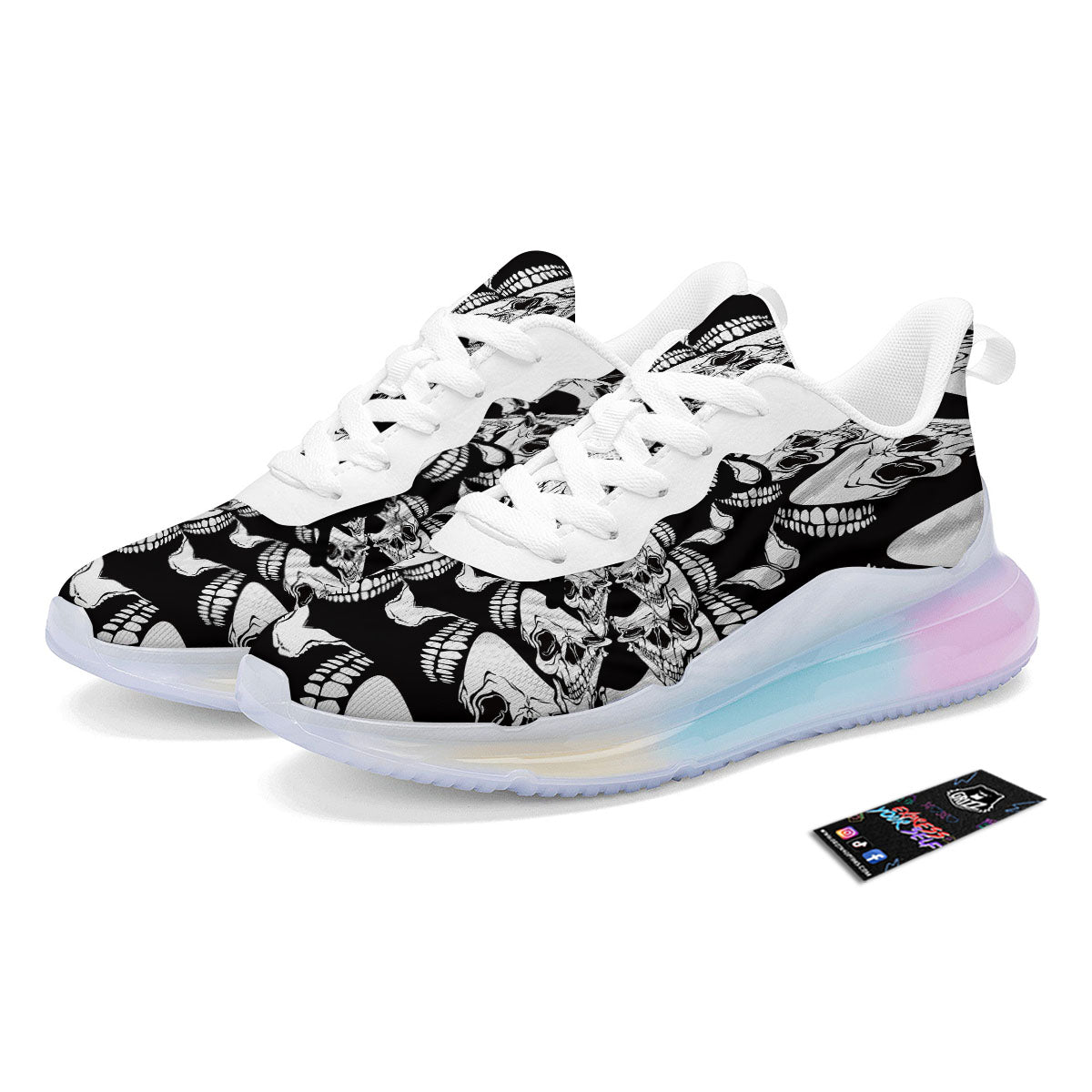 Psychedelic Black And White Skull Print Running Sneakers-grizzshop