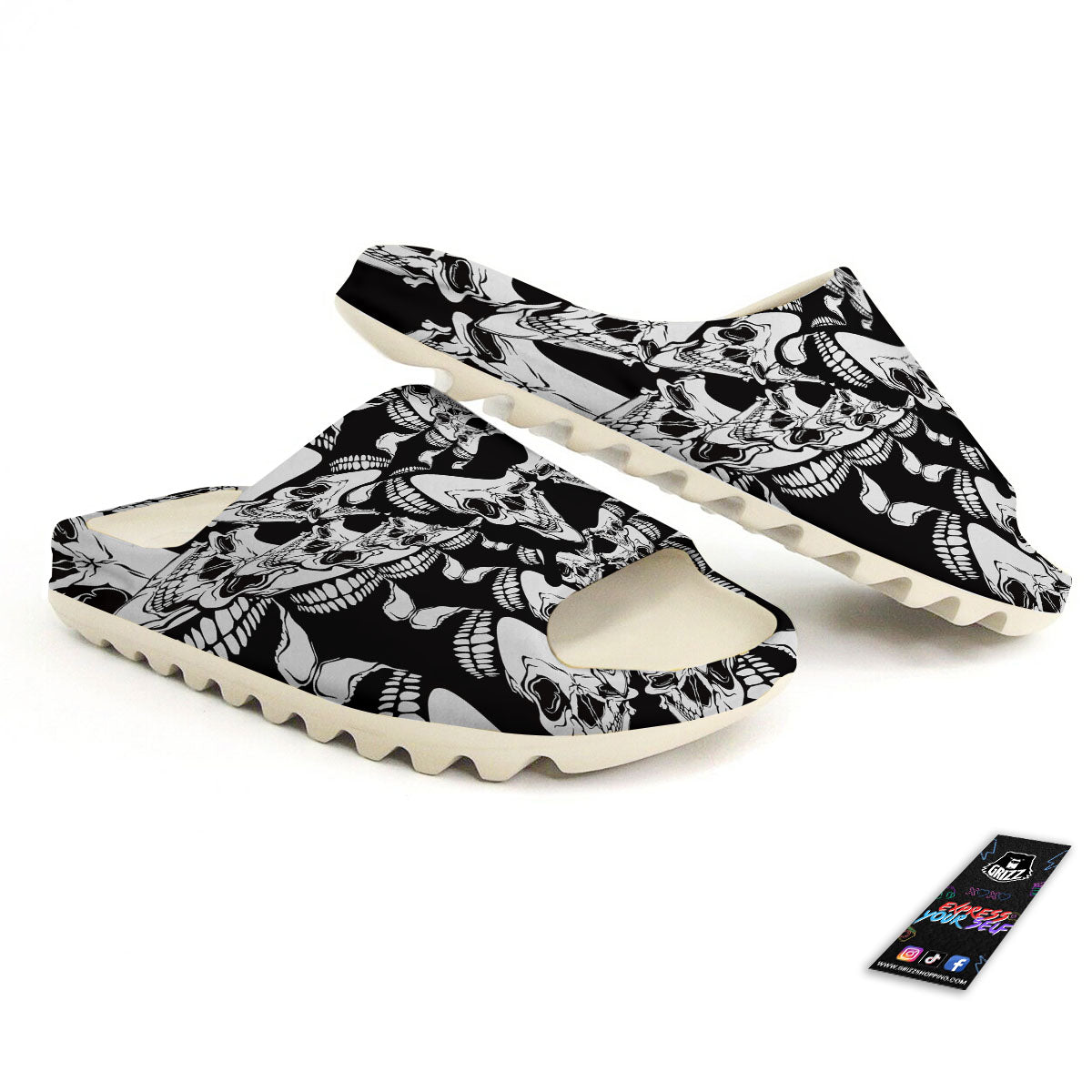 Psychedelic Black And White Skull Print Sandals-grizzshop