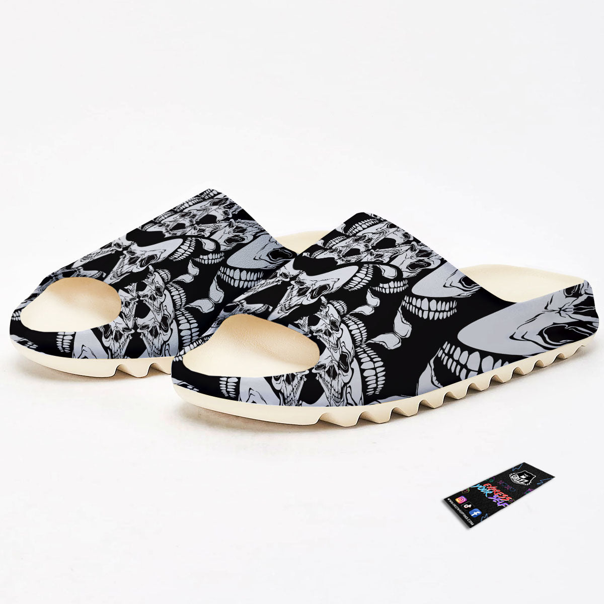 Psychedelic Black And White Skull Print Sandals-grizzshop