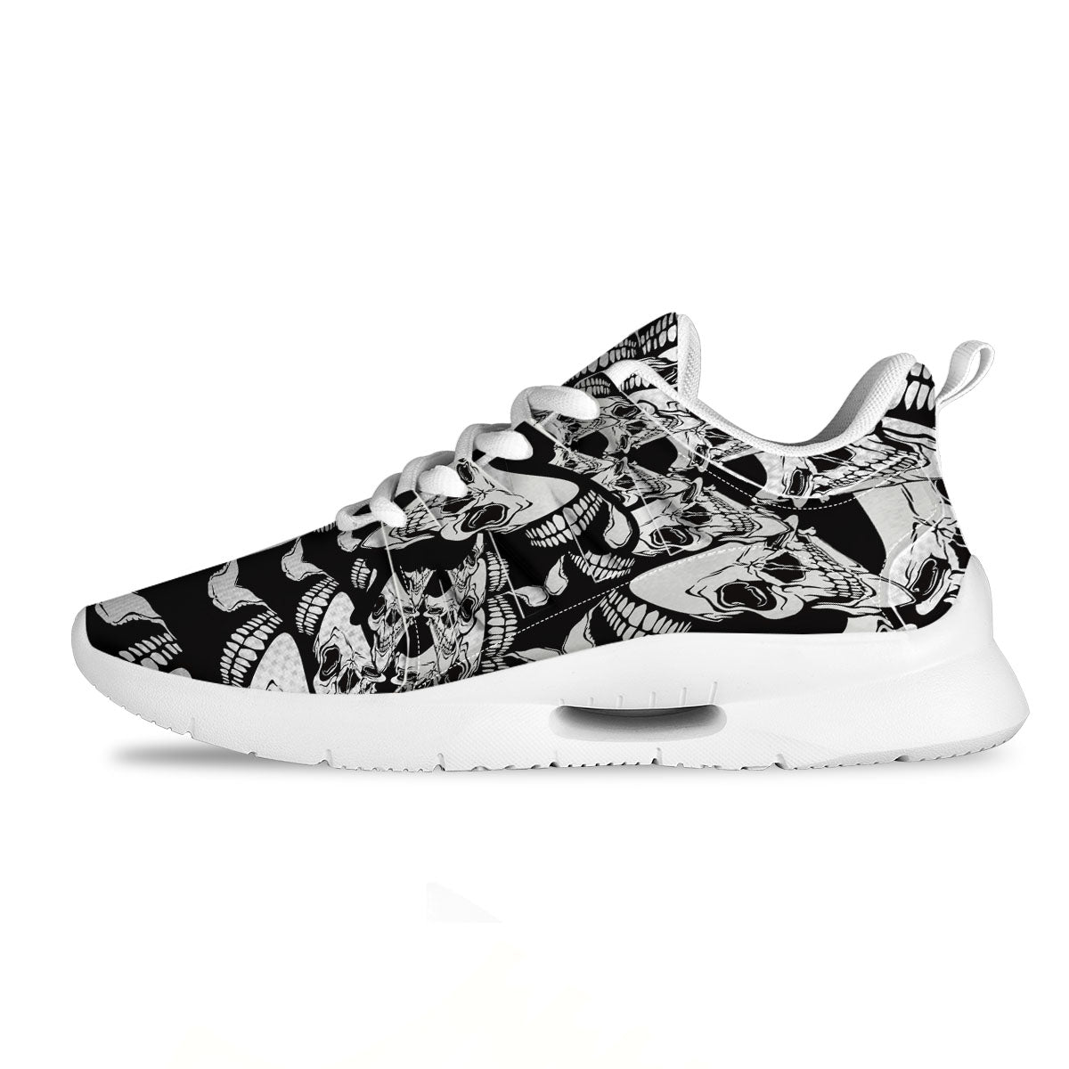 Psychedelic Black And White Skull Print Tennis Shoes-grizzshop