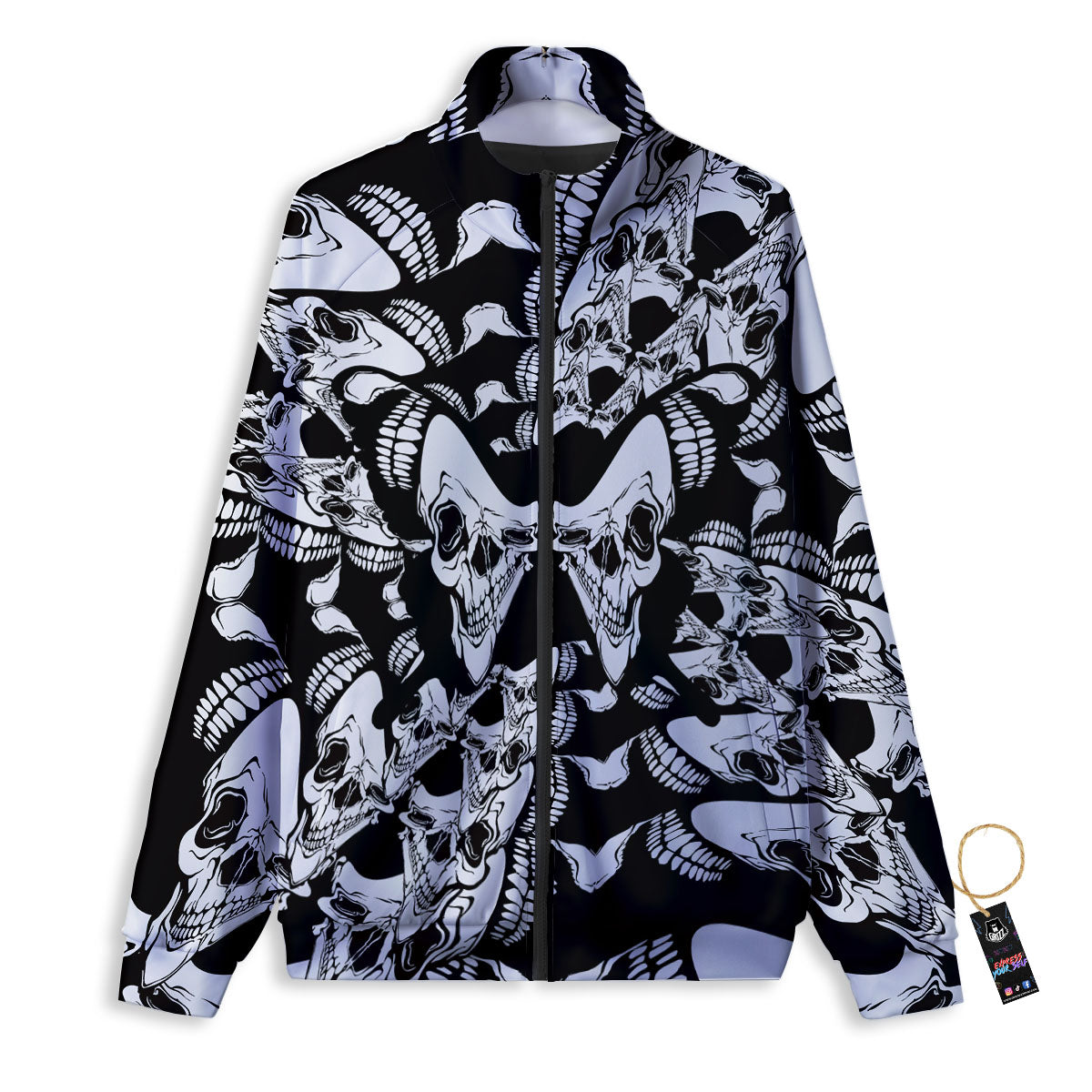 Psychedelic Black And White Skull Print Track Jacket-grizzshop