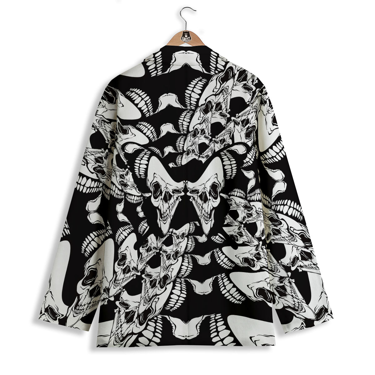 Psychedelic Black And White Skull Print Women's Blazer-grizzshop