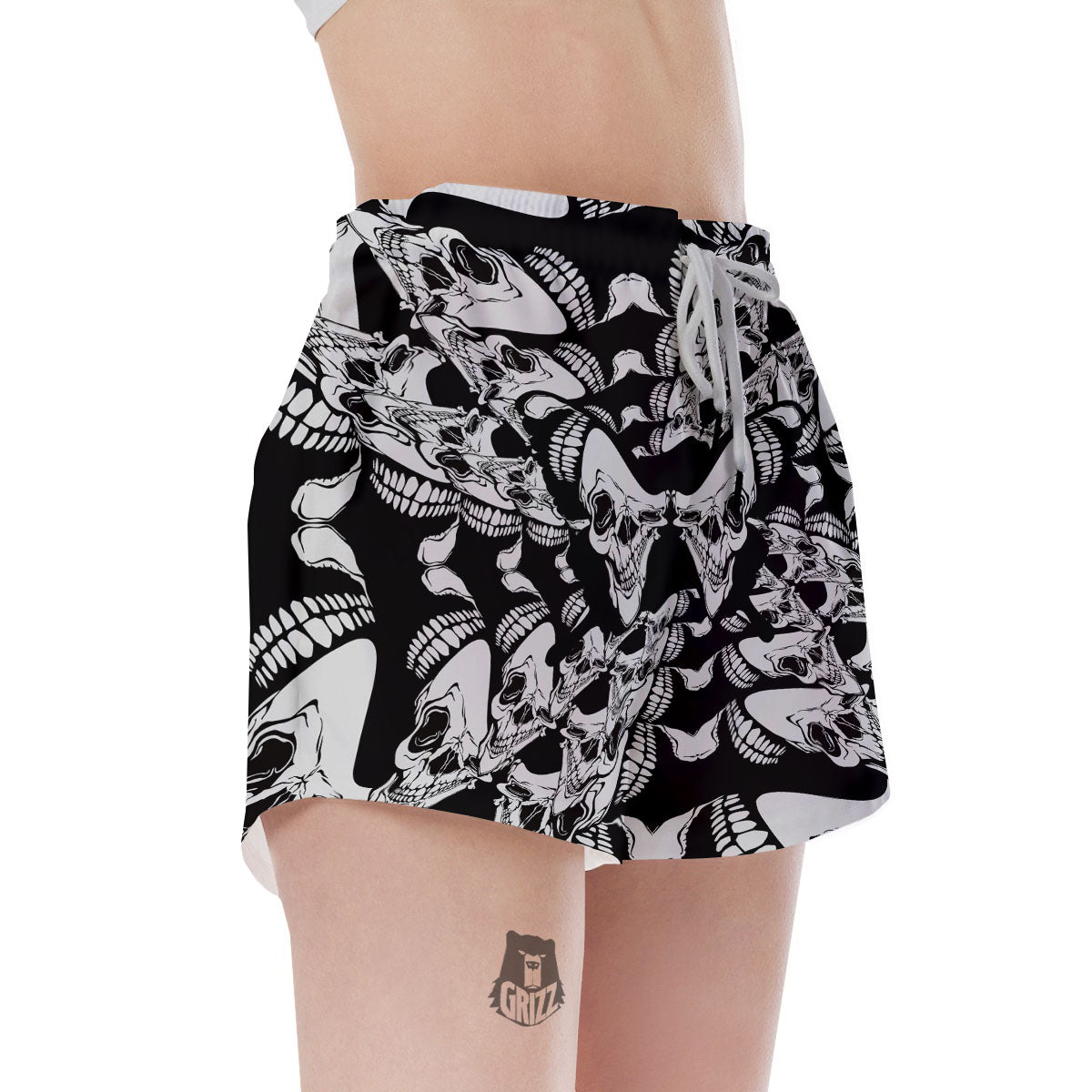 Psychedelic Black And White Skull Print Women's Shorts-grizzshop