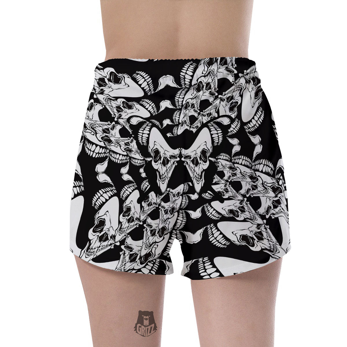 Psychedelic Black And White Skull Print Women's Shorts-grizzshop