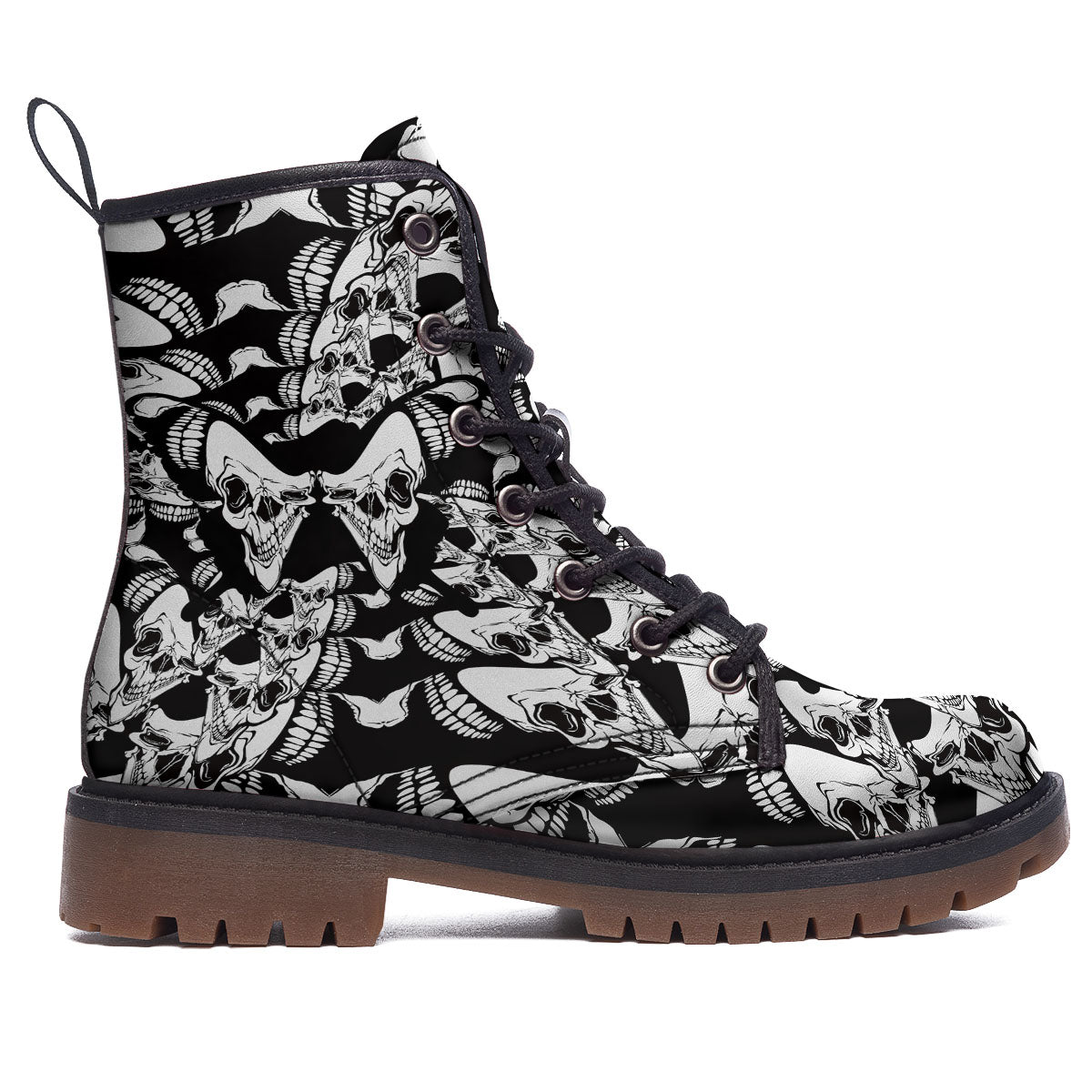 Psychedelic Black And White Skull Print Work Boots-grizzshop