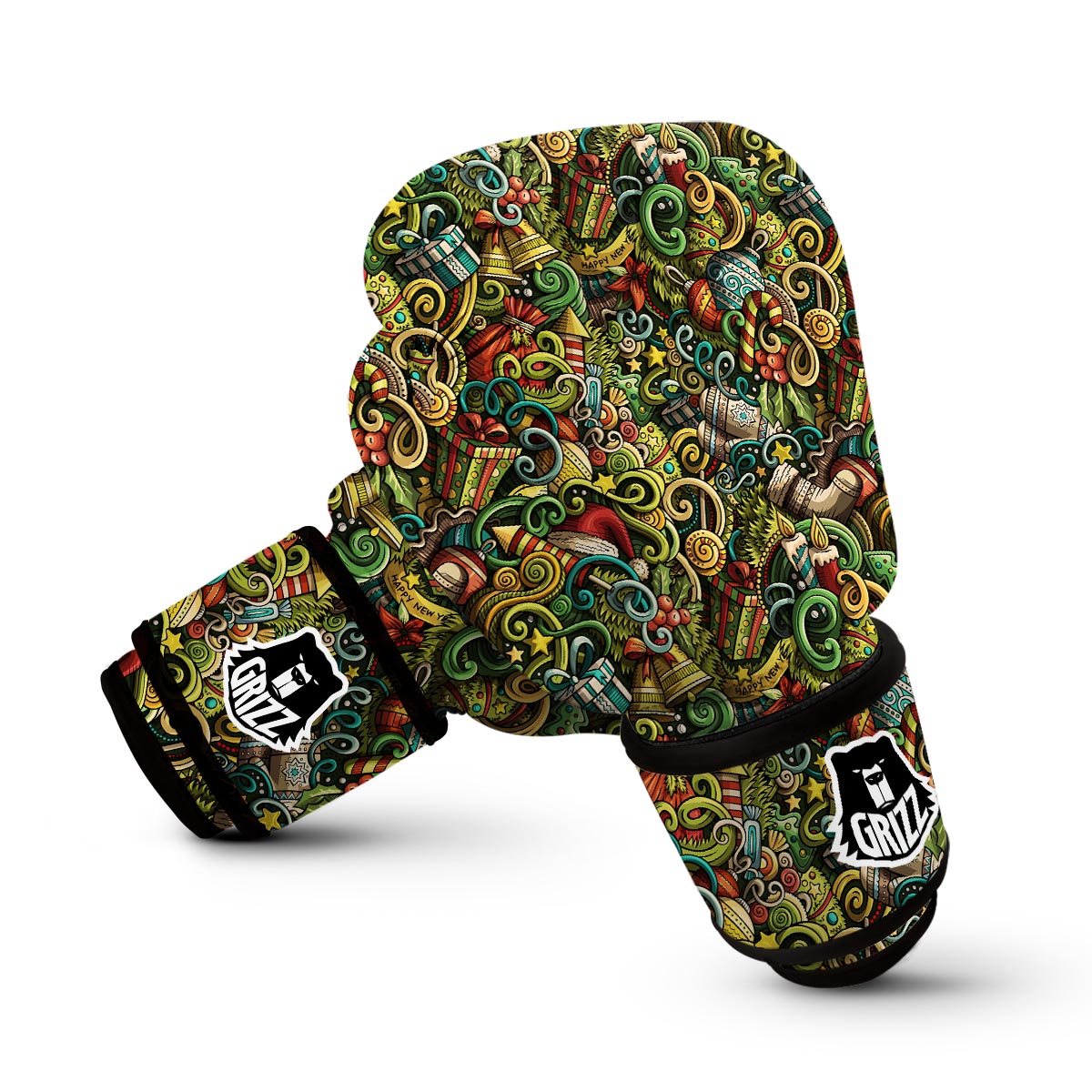 Psychedelic Christmas Pattern Print Boxing Gloves-grizzshop