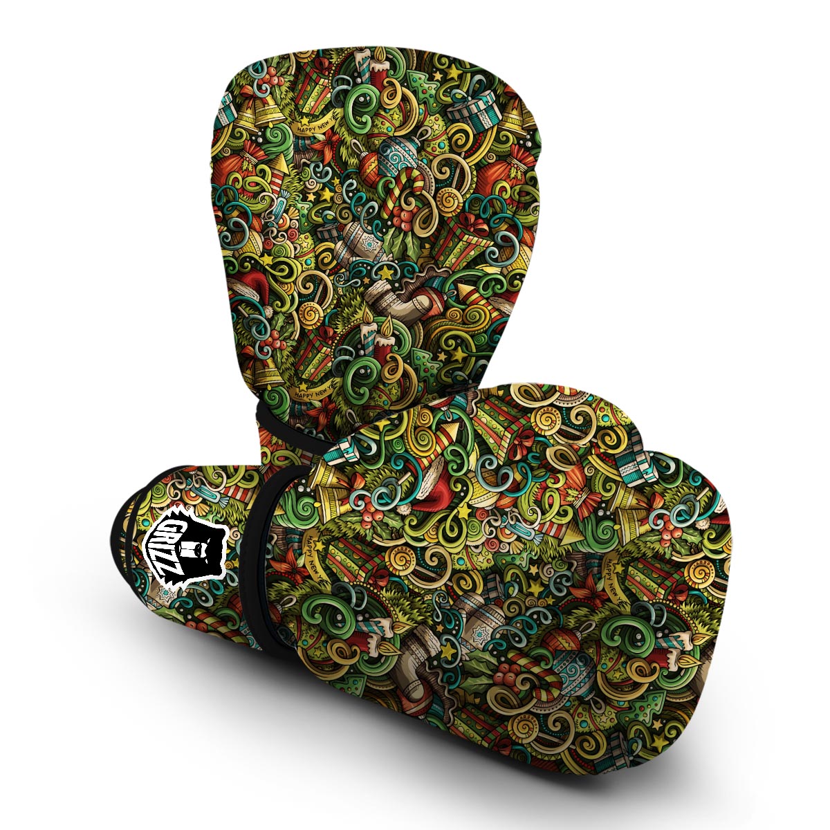 Psychedelic Christmas Pattern Print Boxing Gloves-grizzshop