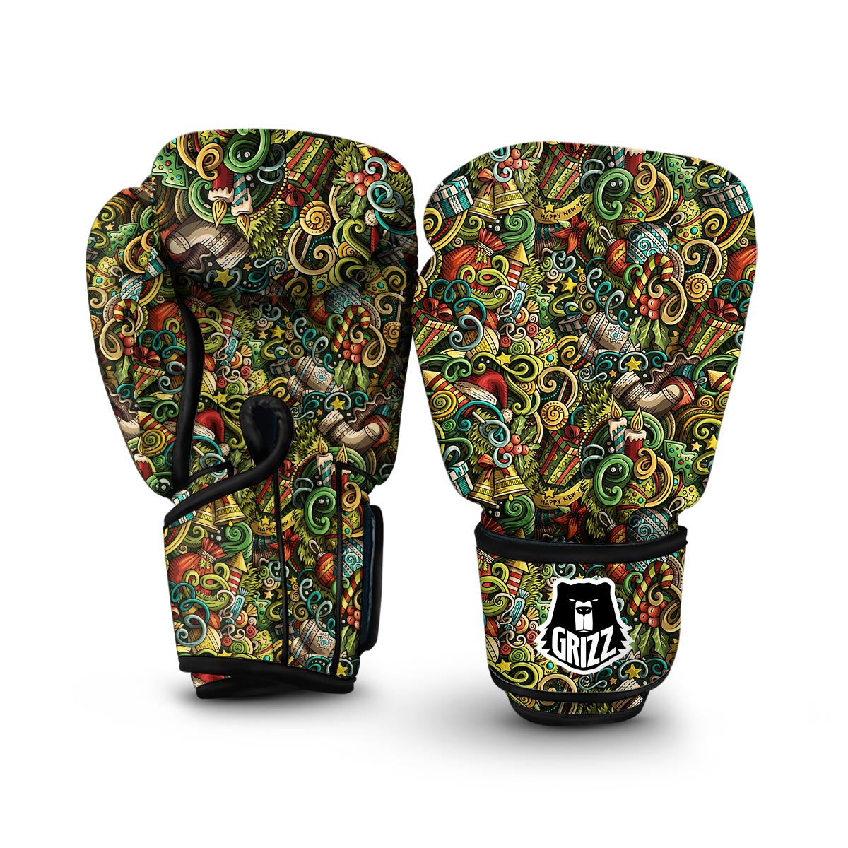 Psychedelic Christmas Pattern Print Boxing Gloves-grizzshop