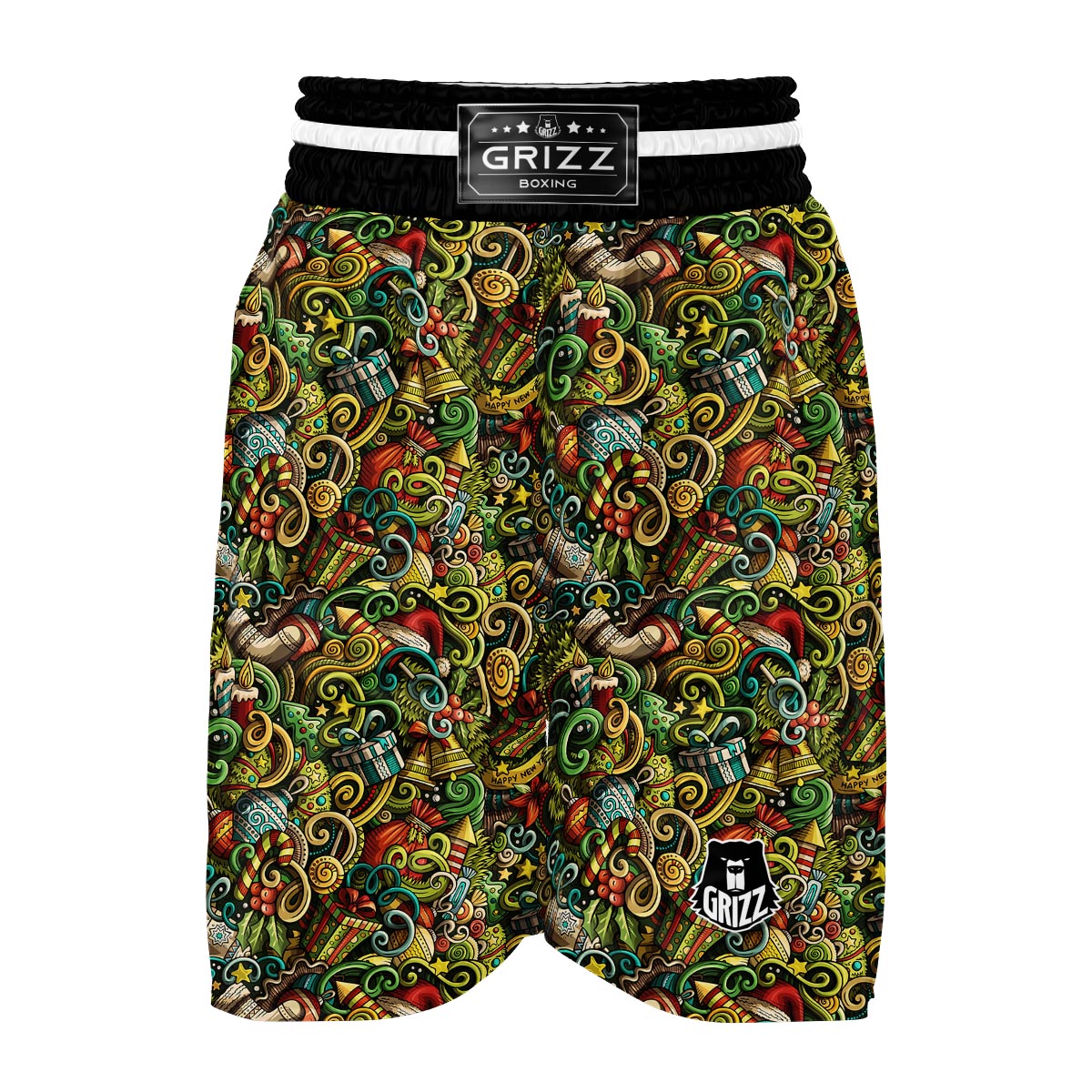 Psychedelic Christmas Pattern Print Boxing Shorts-grizzshop