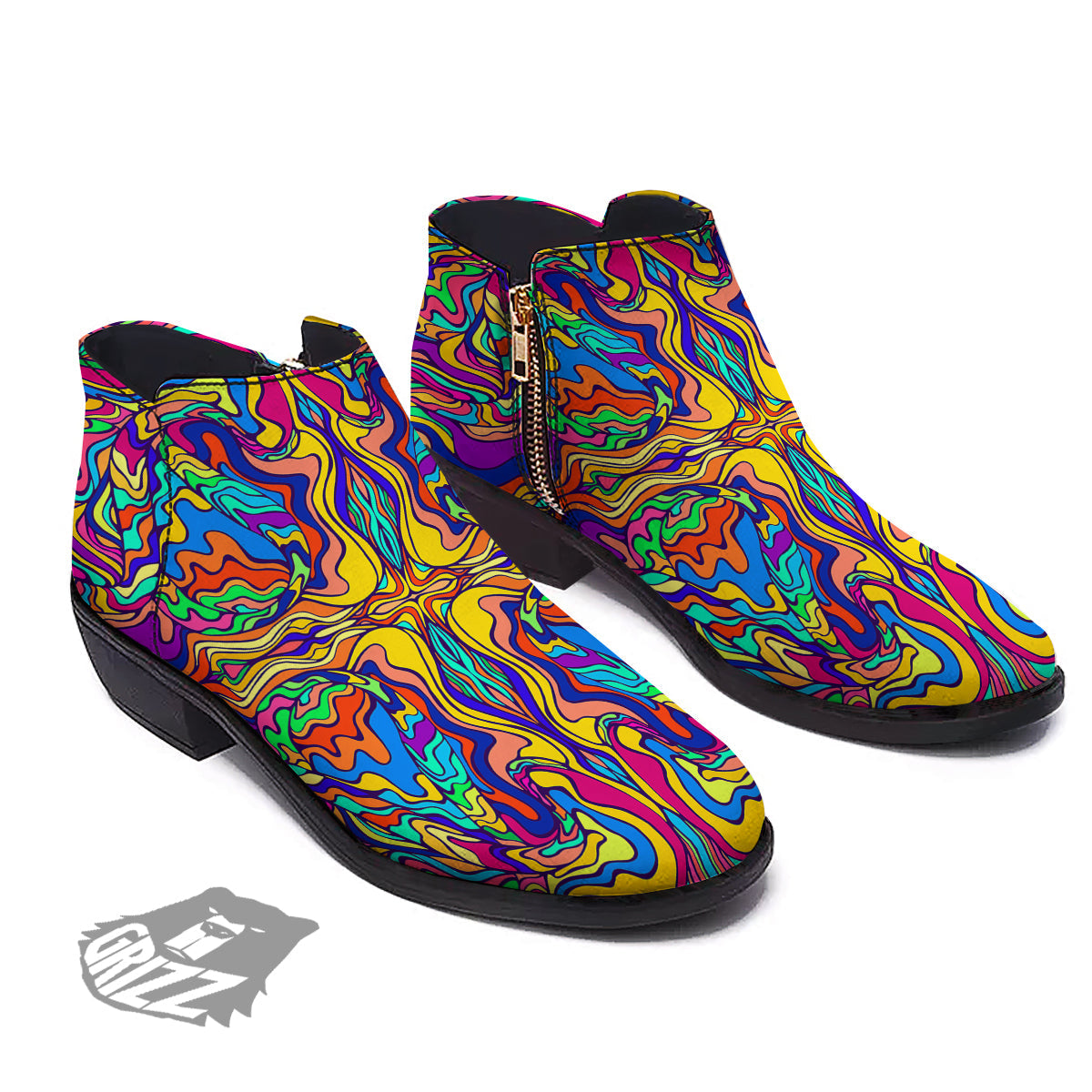 Psychedelic Colorful Fractal Mirror Print Ankle Boots-grizzshop