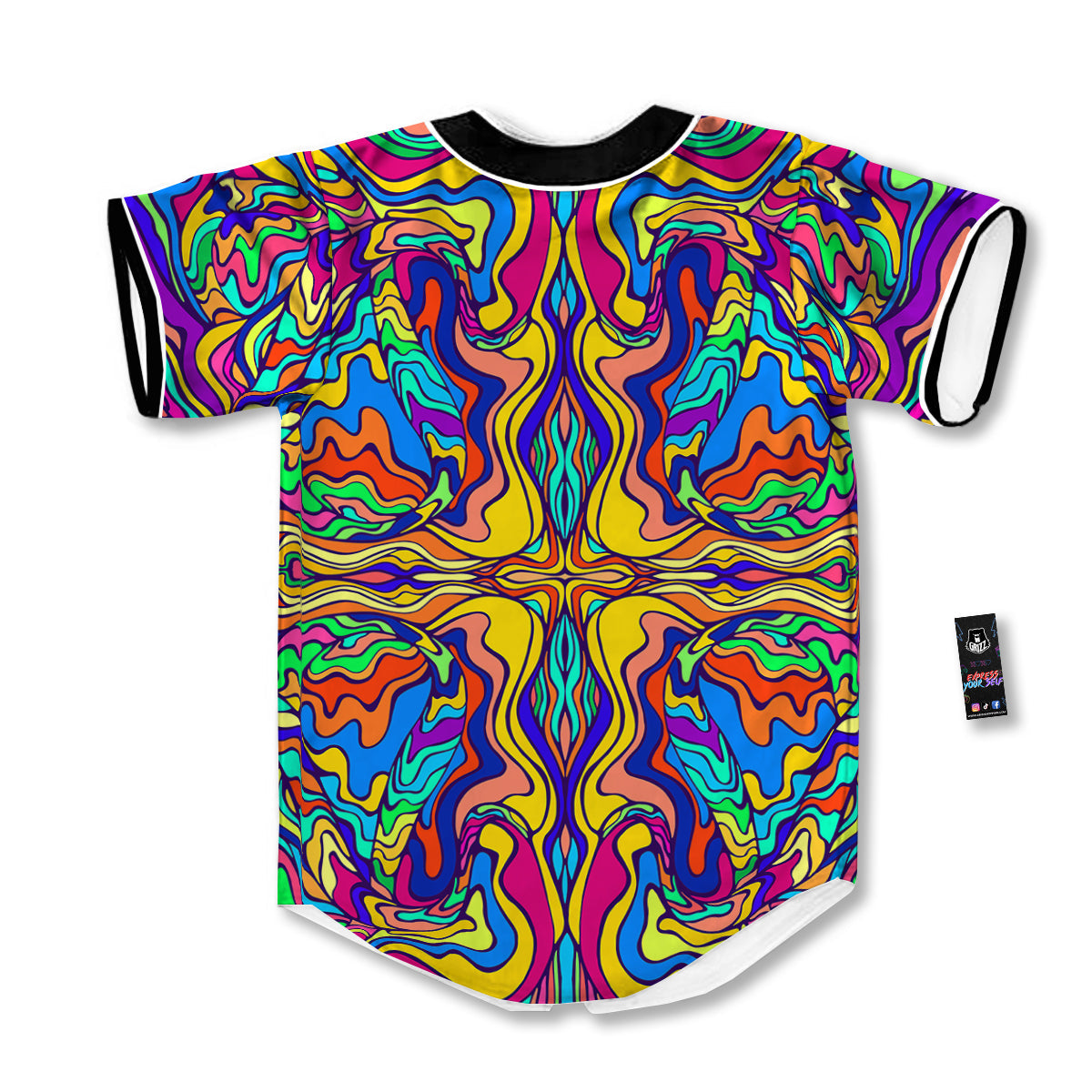 Psychedelic Colorful Fractal Mirror Print Baseball Jersey-grizzshop