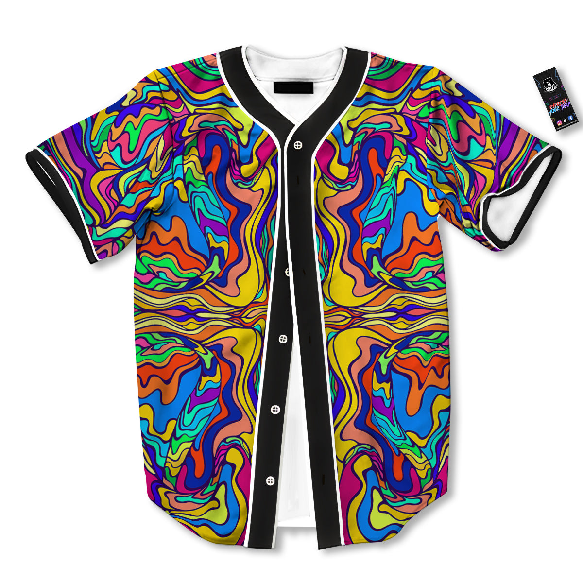 Psychedelic Colorful Fractal Mirror Print Baseball Jersey-grizzshop
