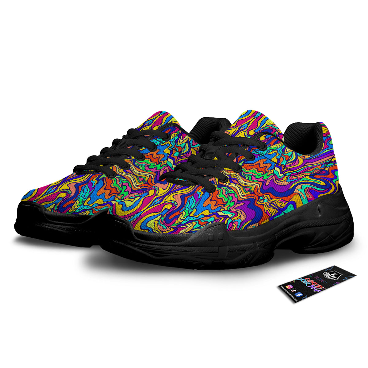 Psychedelic Colorful Fractal Mirror Print Black Chunky Shoes-grizzshop