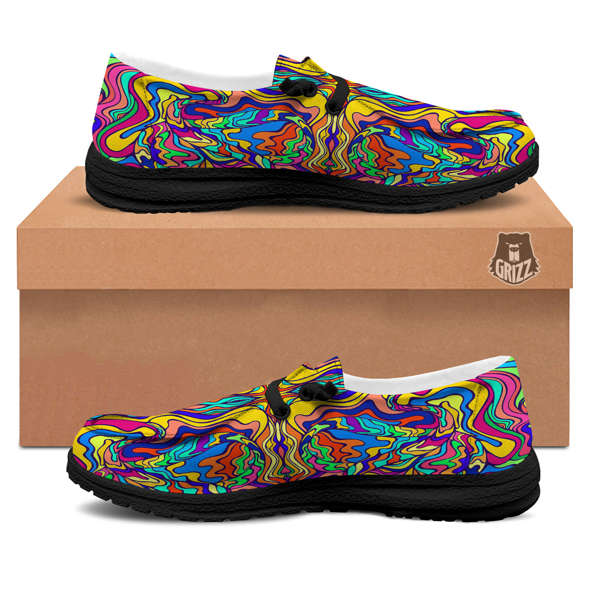 Psychedelic Colorful Fractal Mirror Print Black Loafers-grizzshop