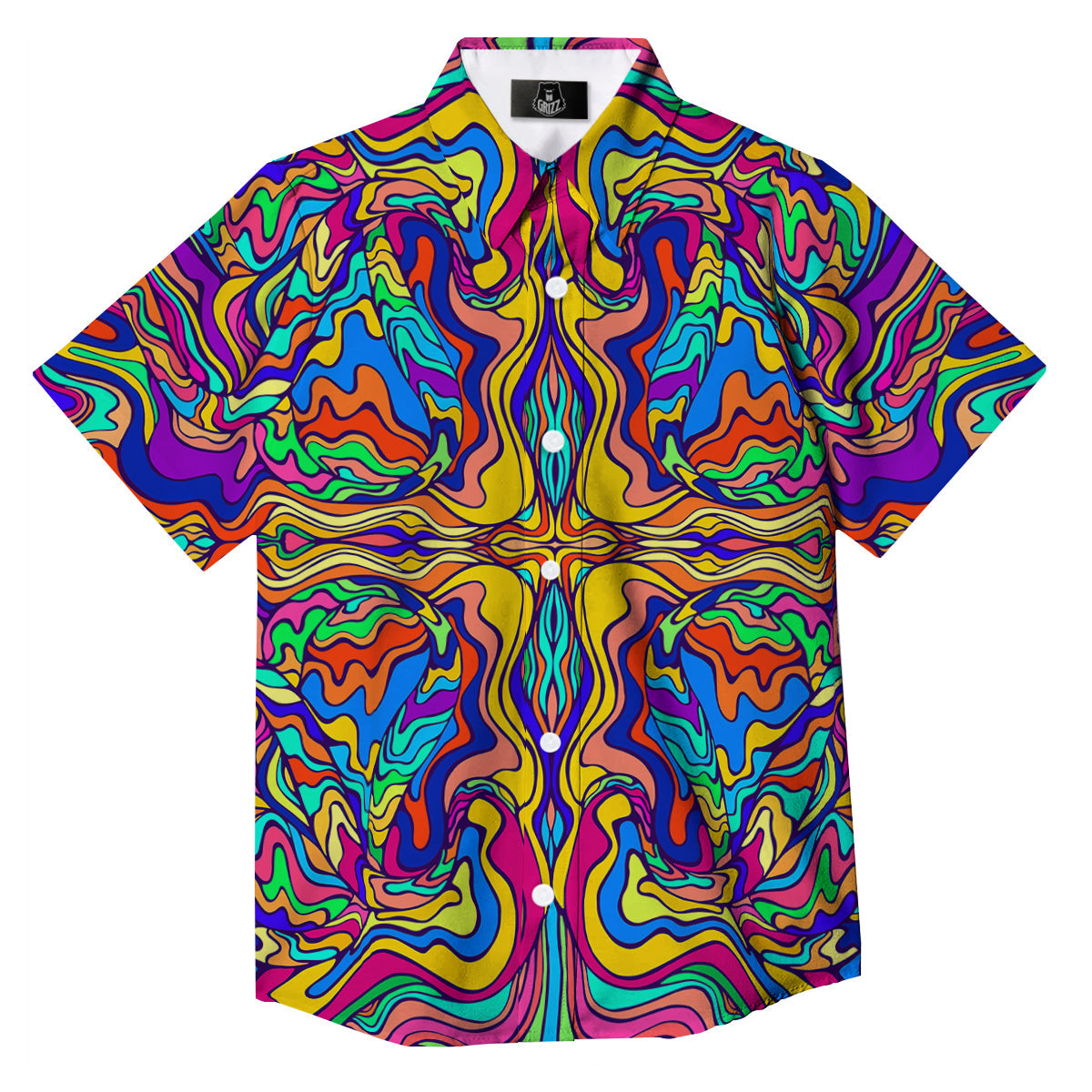 Psychedelic Colorful Fractal Mirror Print Button Up Shirt-grizzshop