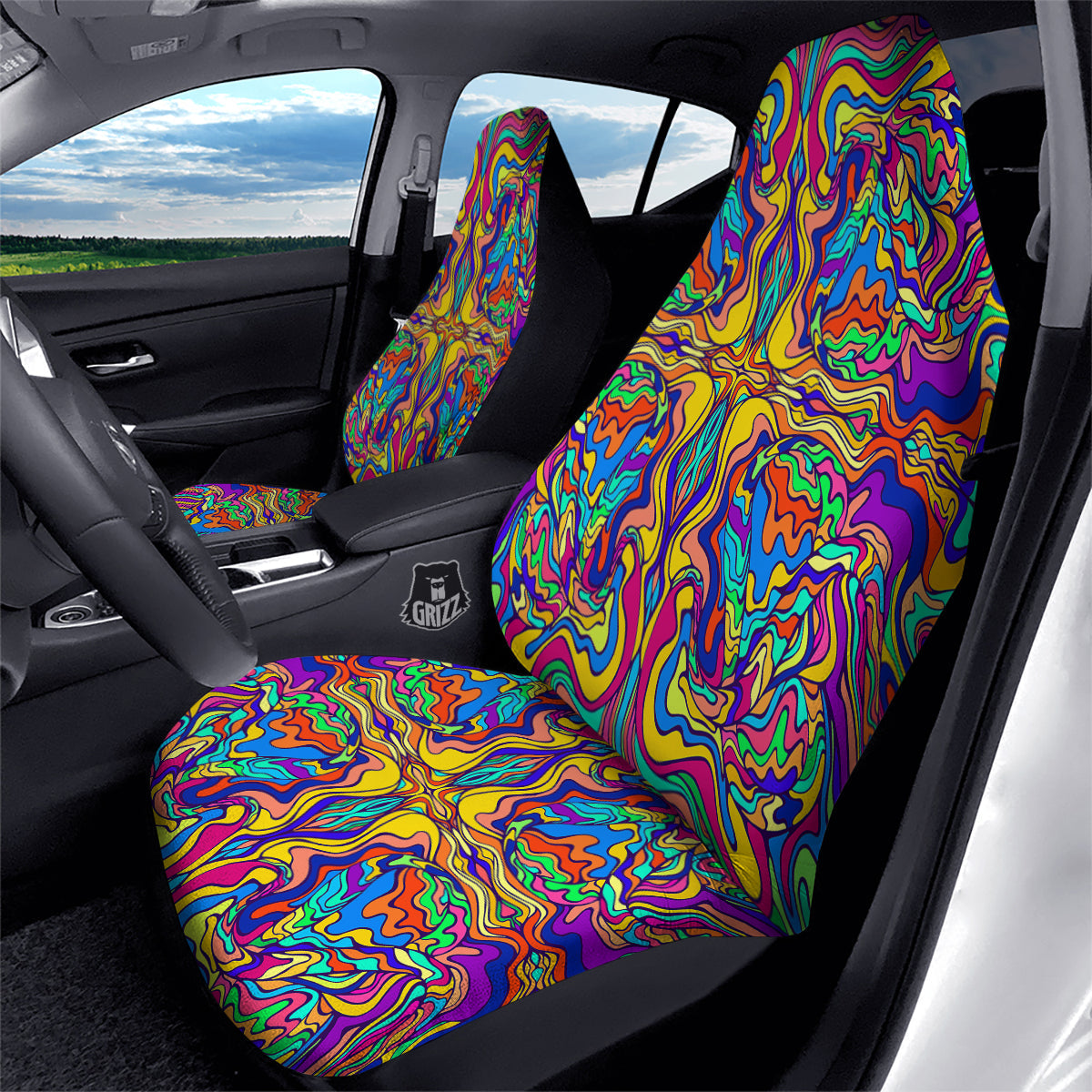 Psychedelic Colorful Fractal Mirror Print Car Seat Covers-grizzshop