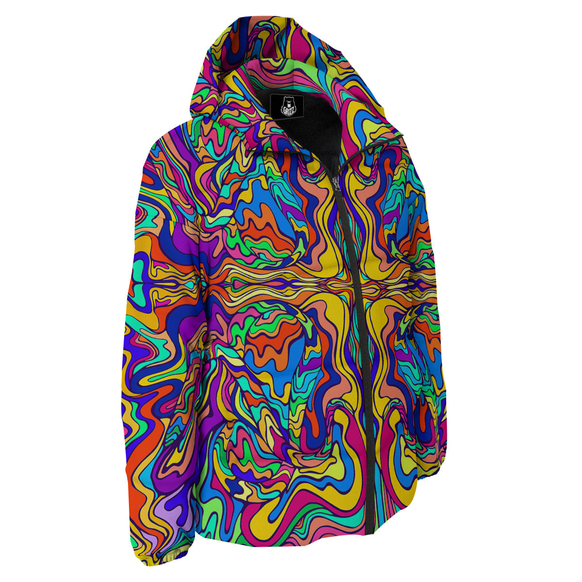 Psychedelic Colorful Fractal Mirror Print Down Jacket-grizzshop
