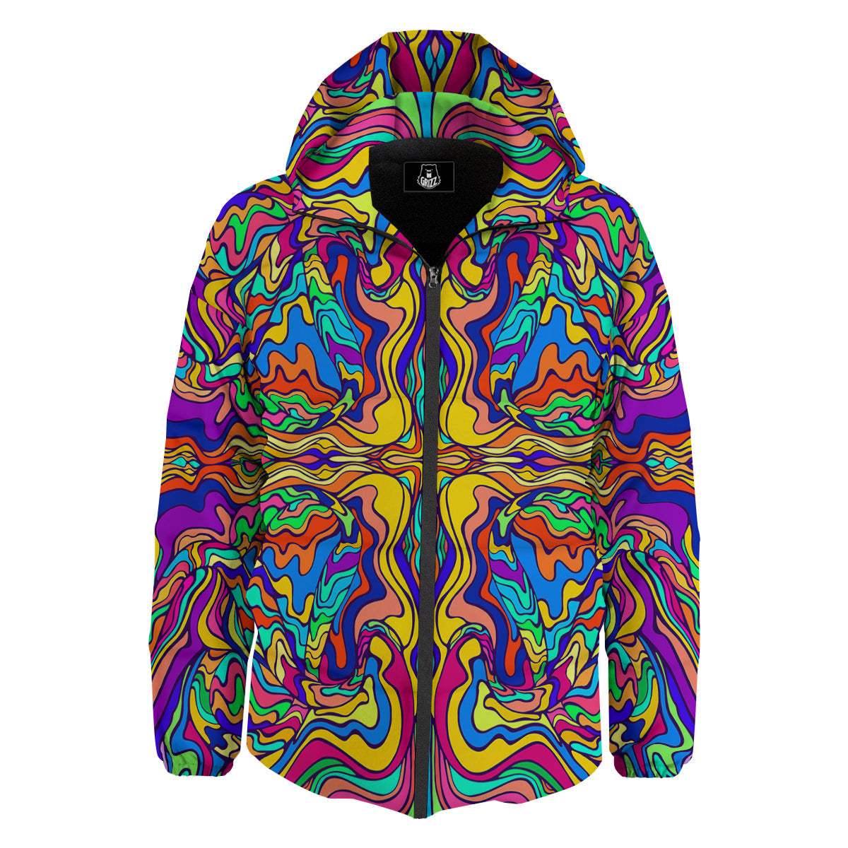 Psychedelic Colorful Fractal Mirror Print Down Jacket-grizzshop