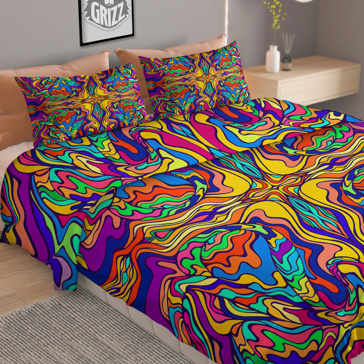 Psychedelic Colorful Fractal Mirror Print Duvet Cover Bedding Set