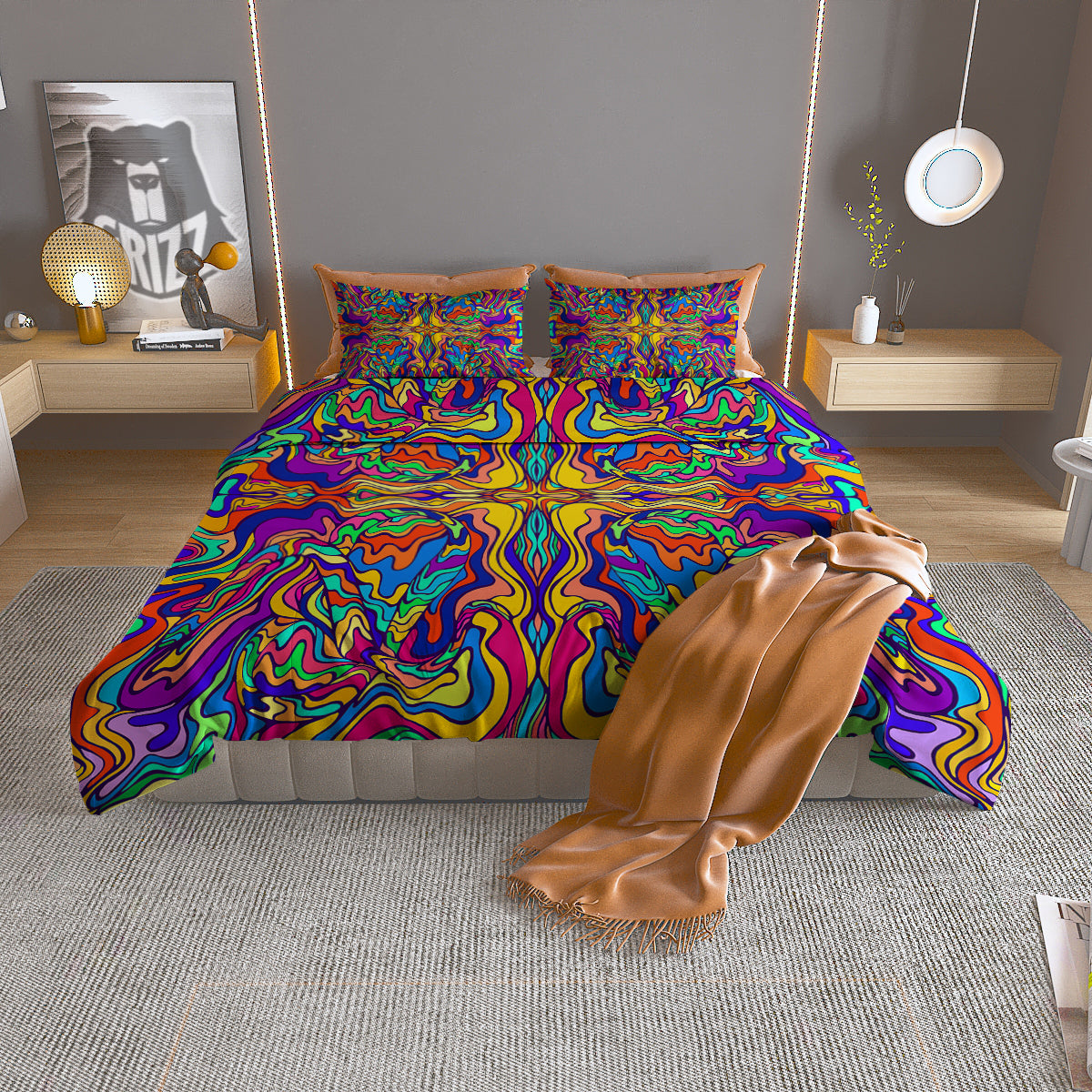 Psychedelic Colorful Fractal Mirror Print Duvet Cover Bedding Set