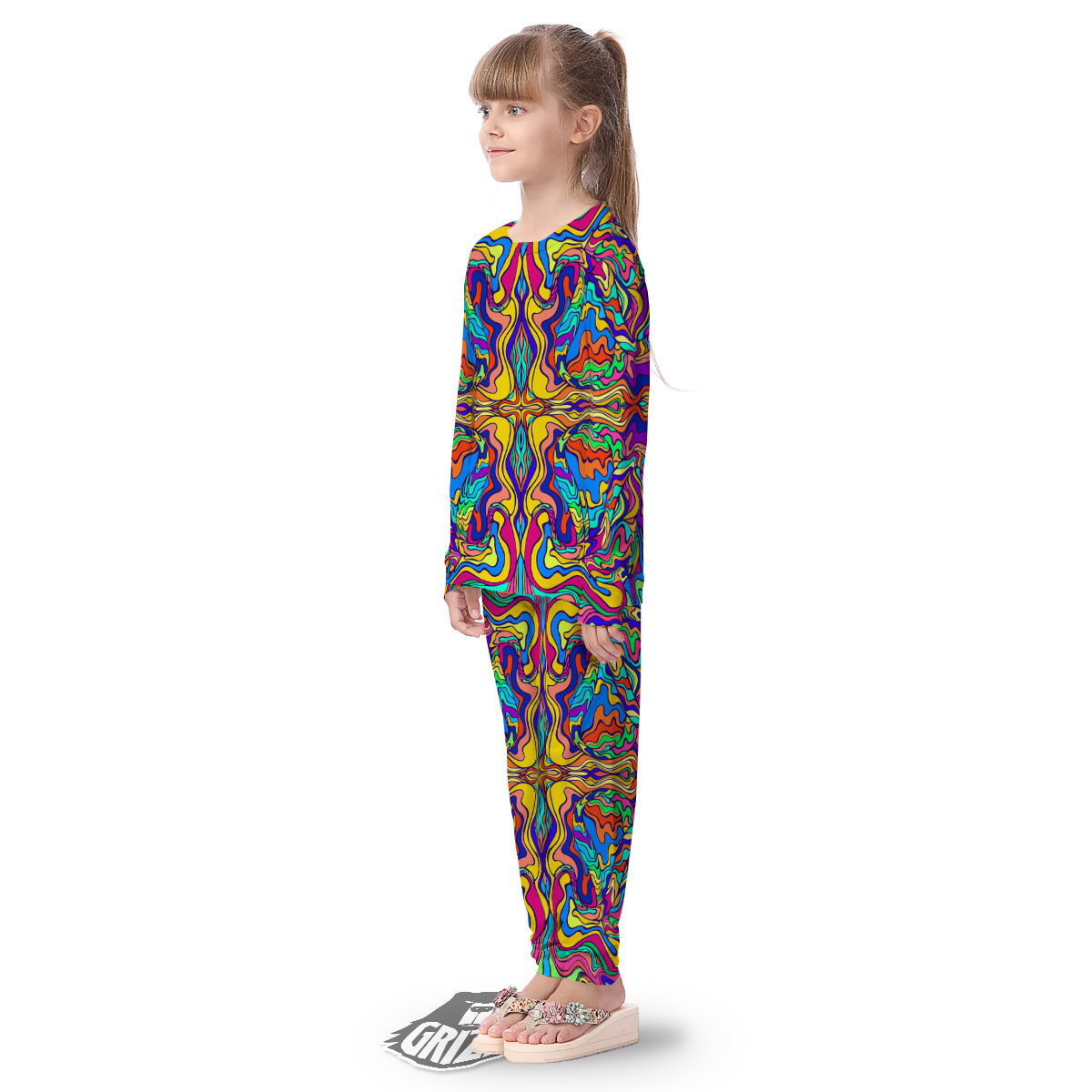 Psychedelic Colorful Fractal Mirror Print Kid's Pajamas-grizzshop