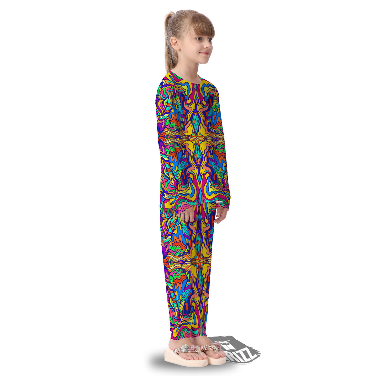 Psychedelic Colorful Fractal Mirror Print Kid's Pajamas-grizzshop